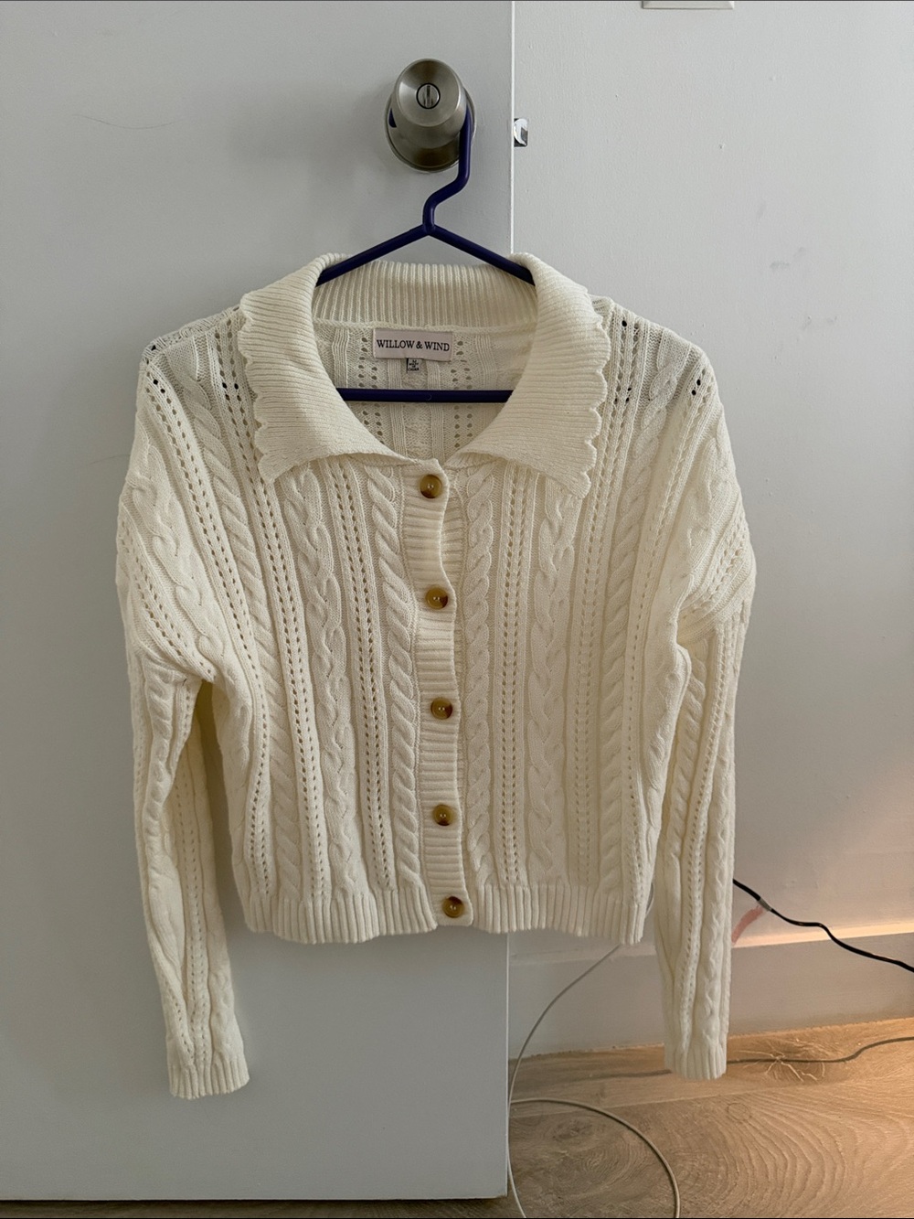 Cream Cable Knit Button-Up Sweater